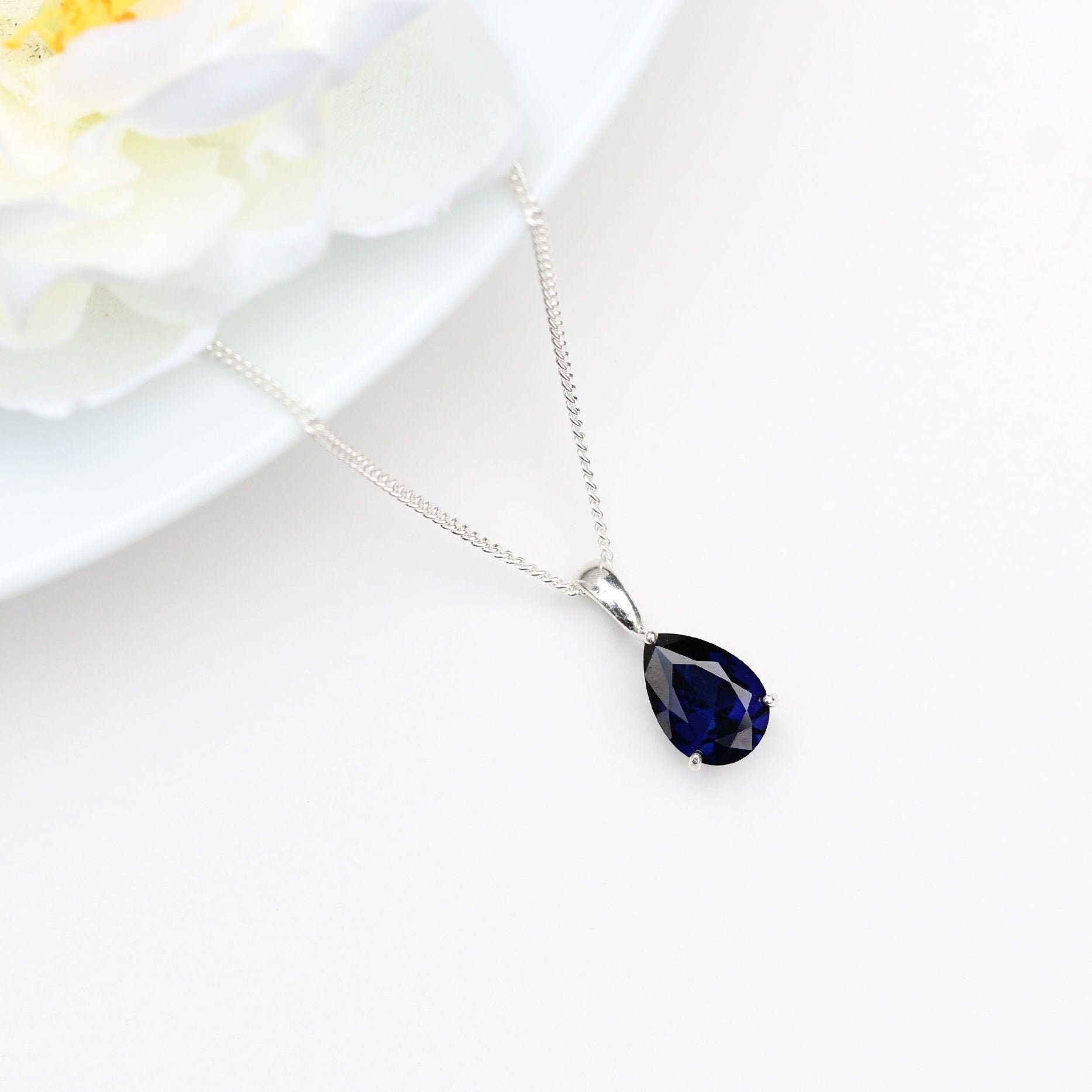 Sapphire teardrop necklace deals