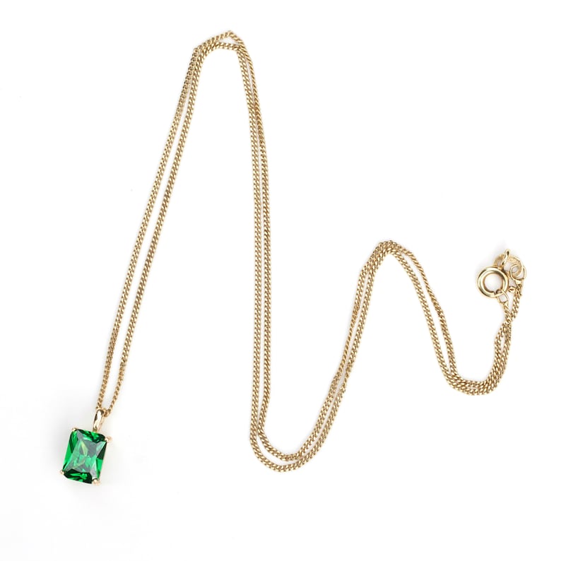 Emerald Necklace UK 9ct Gold 8x6mm Rectangle Lab Grown Etsy