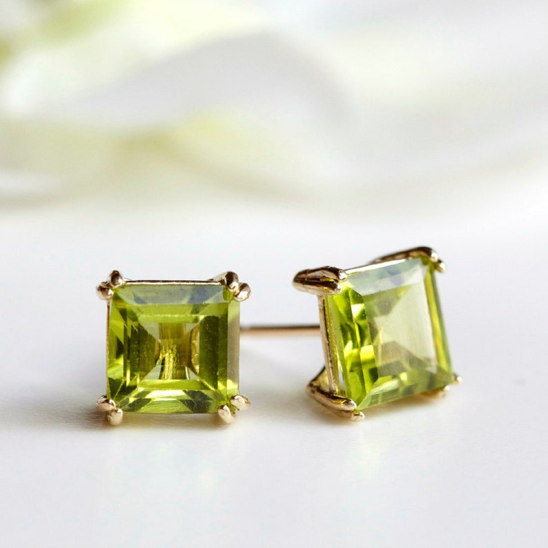 Natural Peridot Stud Earrings 9ct Yellow Gold 4mm Square Etsy UK