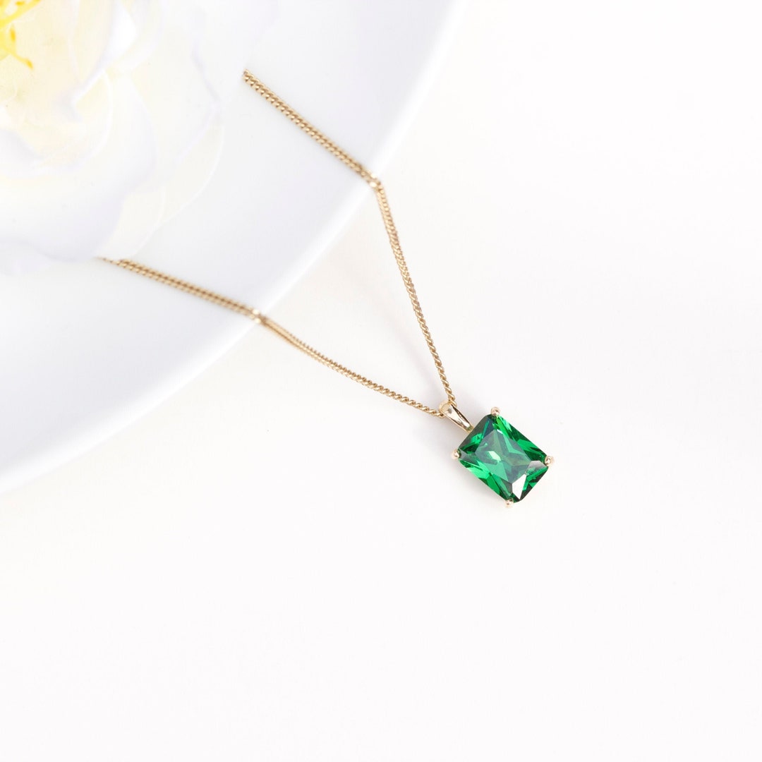 Emerald Necklace UK 9ct Gold 8x6mm Rectangular Lab Grown Etsy UK