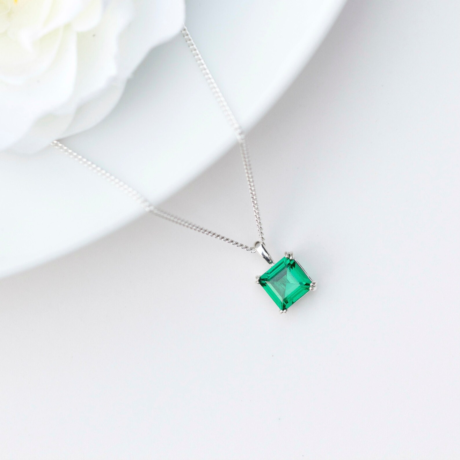 Emerald Necklace UK 6mm Square Lab Grown Emerald Pendant Etsy