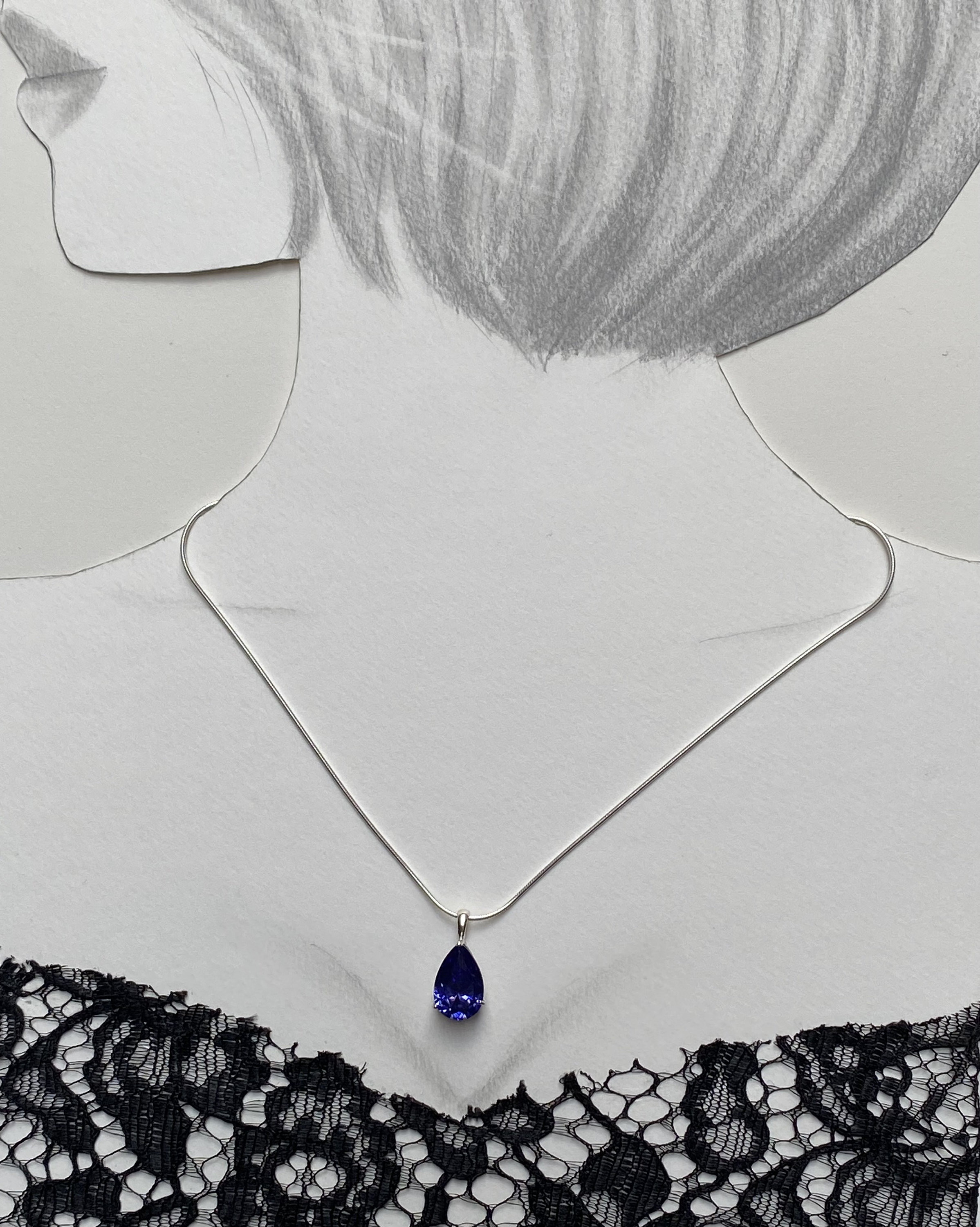 Tanzanite Necklace - Cubic Zirconia 15x10mm Big Large