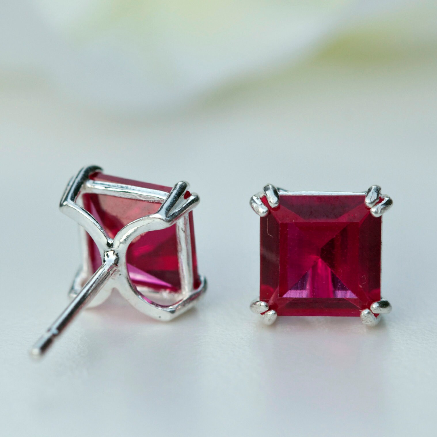 4mm Square Ruby Stud Earrings Silver 4mm Ruby Stud Earrings Etsy UK
