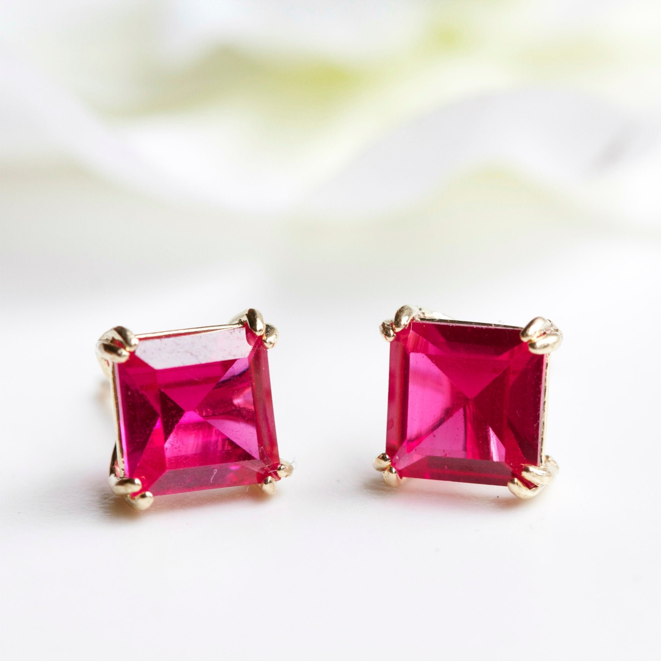 Dainty 4mm Square Ruby Earrings Gold 9ct Yellow Gold 4mm Square Lab Grown Ruby Stud Earring Tiny Square Ruby Studs July Birthstone Etsy Australia