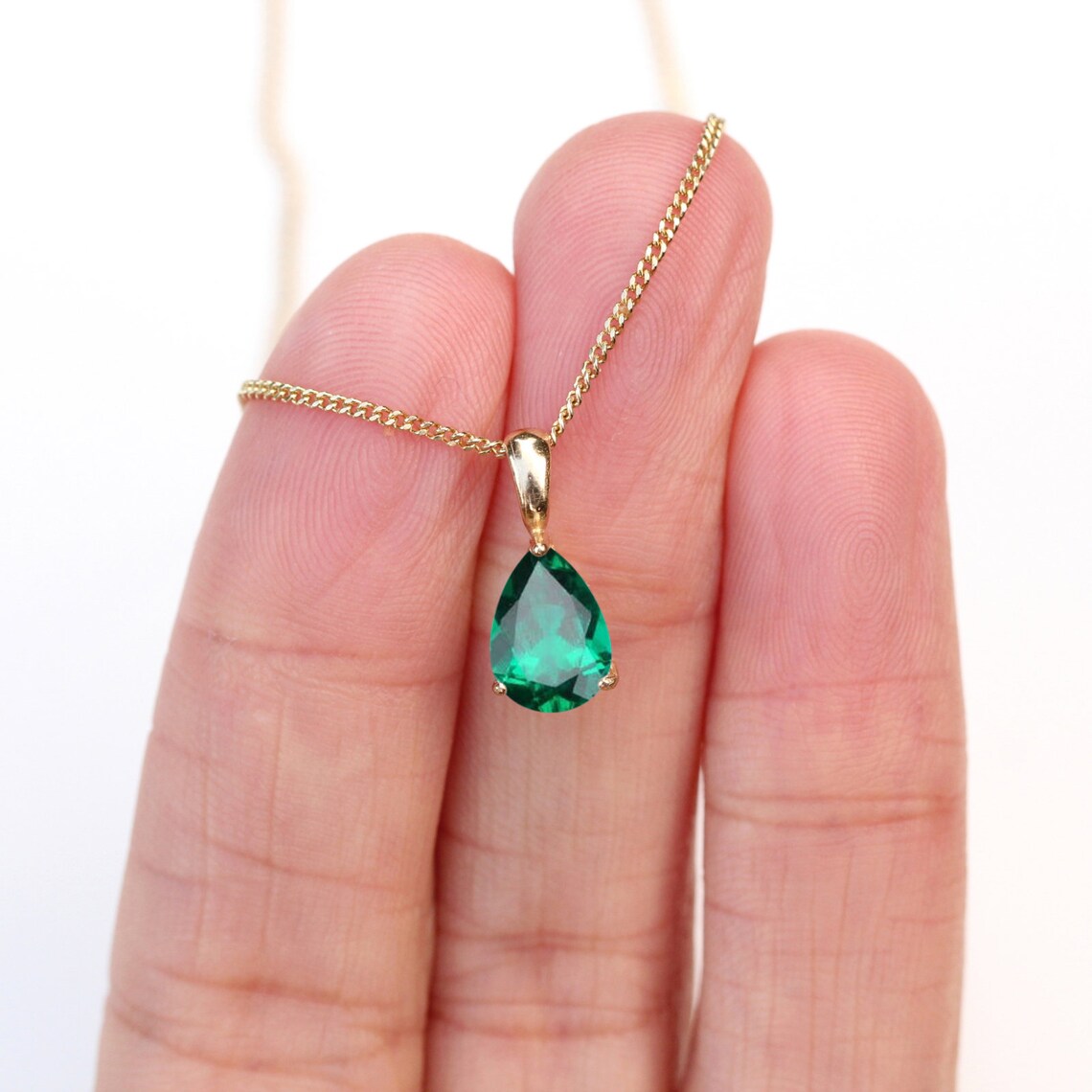 Teardrop Emerald Necklace 9ct Gold 10x7mm Lab Grown Emerald Etsy
