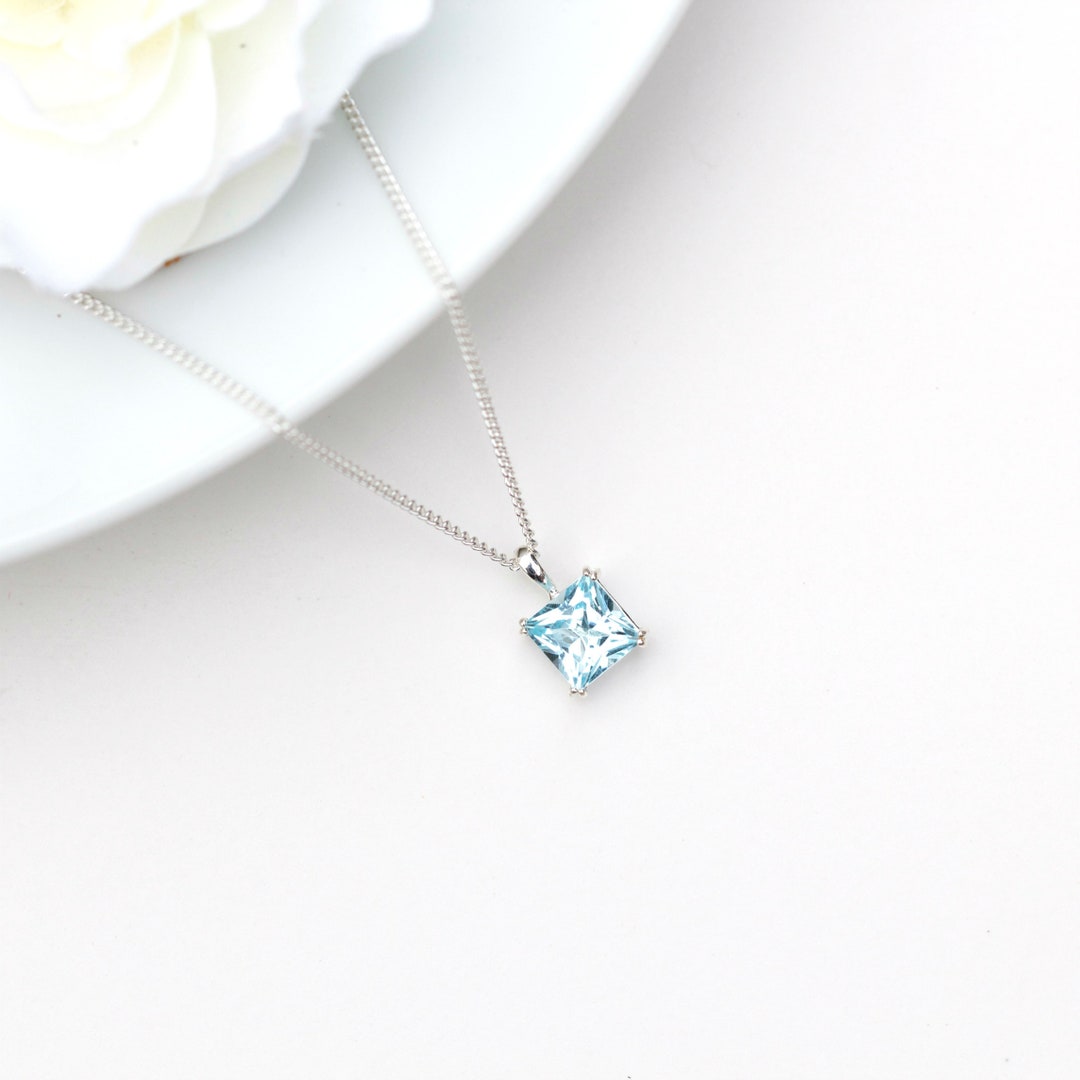 Sky Blue Topaz Sterling Silver Pendant Necklace – Princess Cut - Etsy ...
