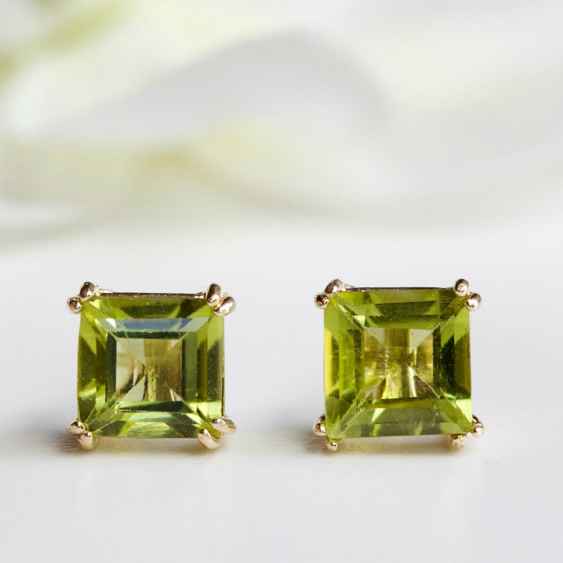 Natural Peridot Stud Earrings 9ct Yellow Gold 4mm Square Etsy UK