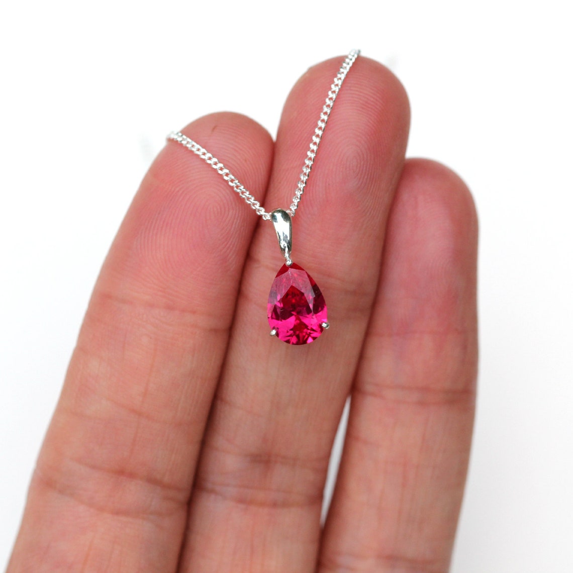Ruby Necklace Silver Lab Grown 10x7mm Ruby Teardrop Pendant Etsy
