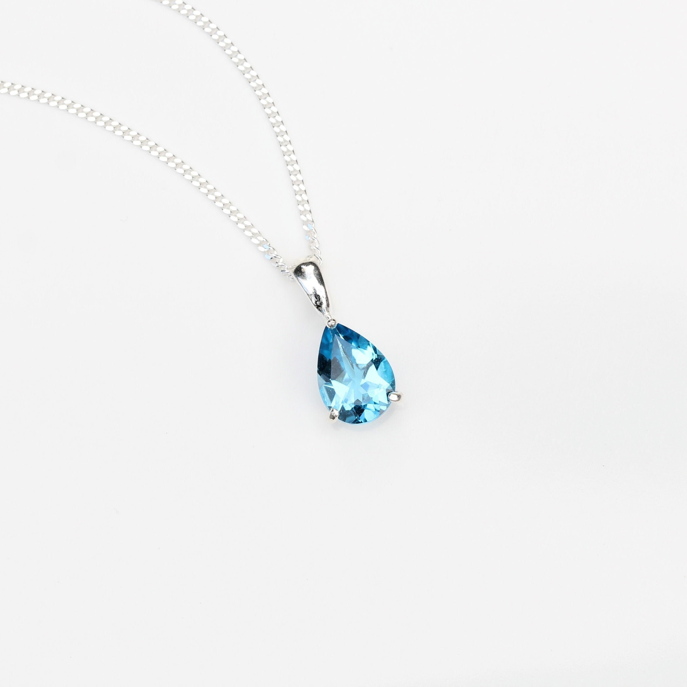 Natural Swiss Blue Topaz Necklace - AAA Grade 10 X7mm