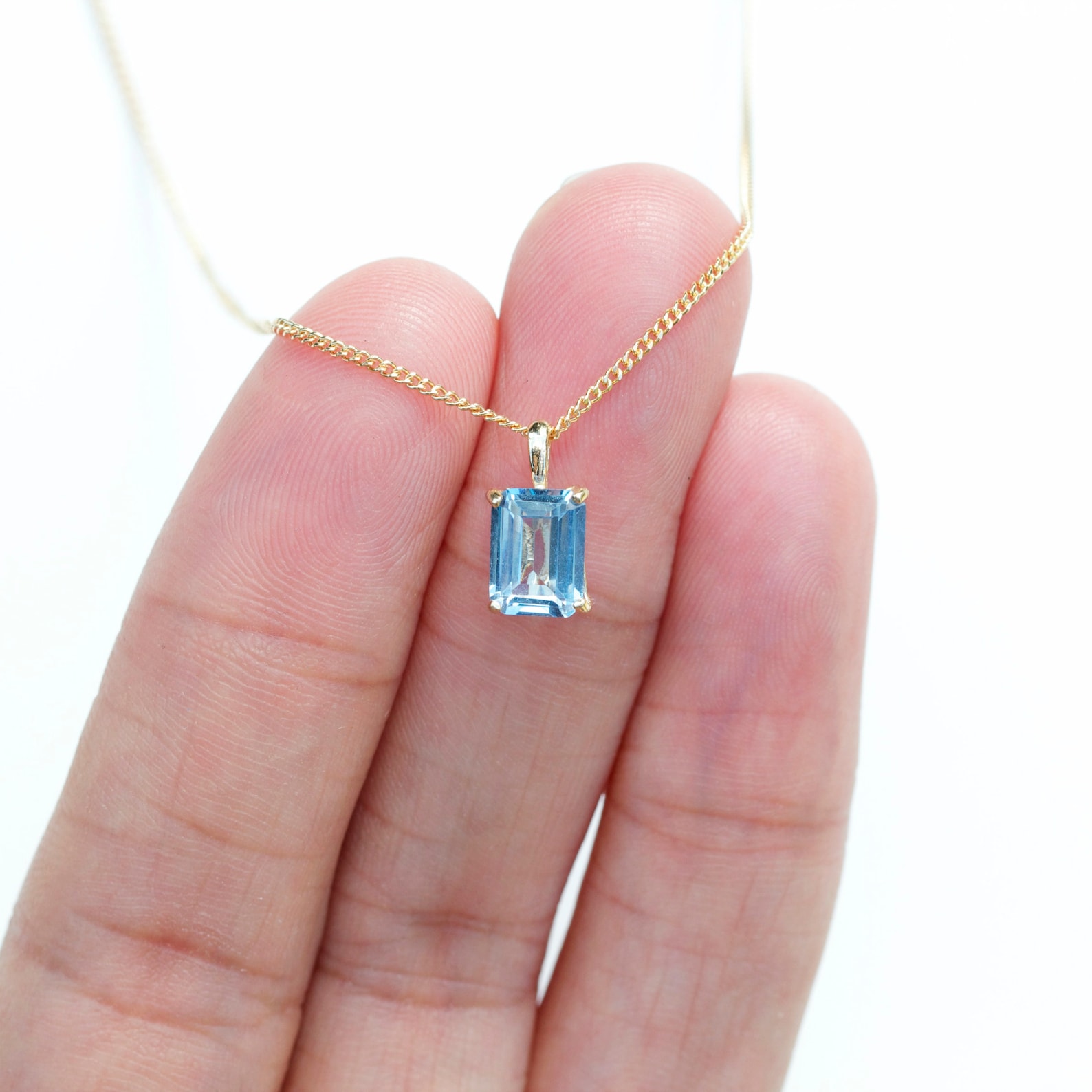 Aquamarine Necklace 9ct Yellow Gold Aquamarine Pendant Lab Etsy