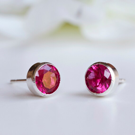 Sterling Silver 6mm Round Lab Created Ruby Stud Earrings Sterling Silver 6mm Round Lab Created Ruby Stud Earrings