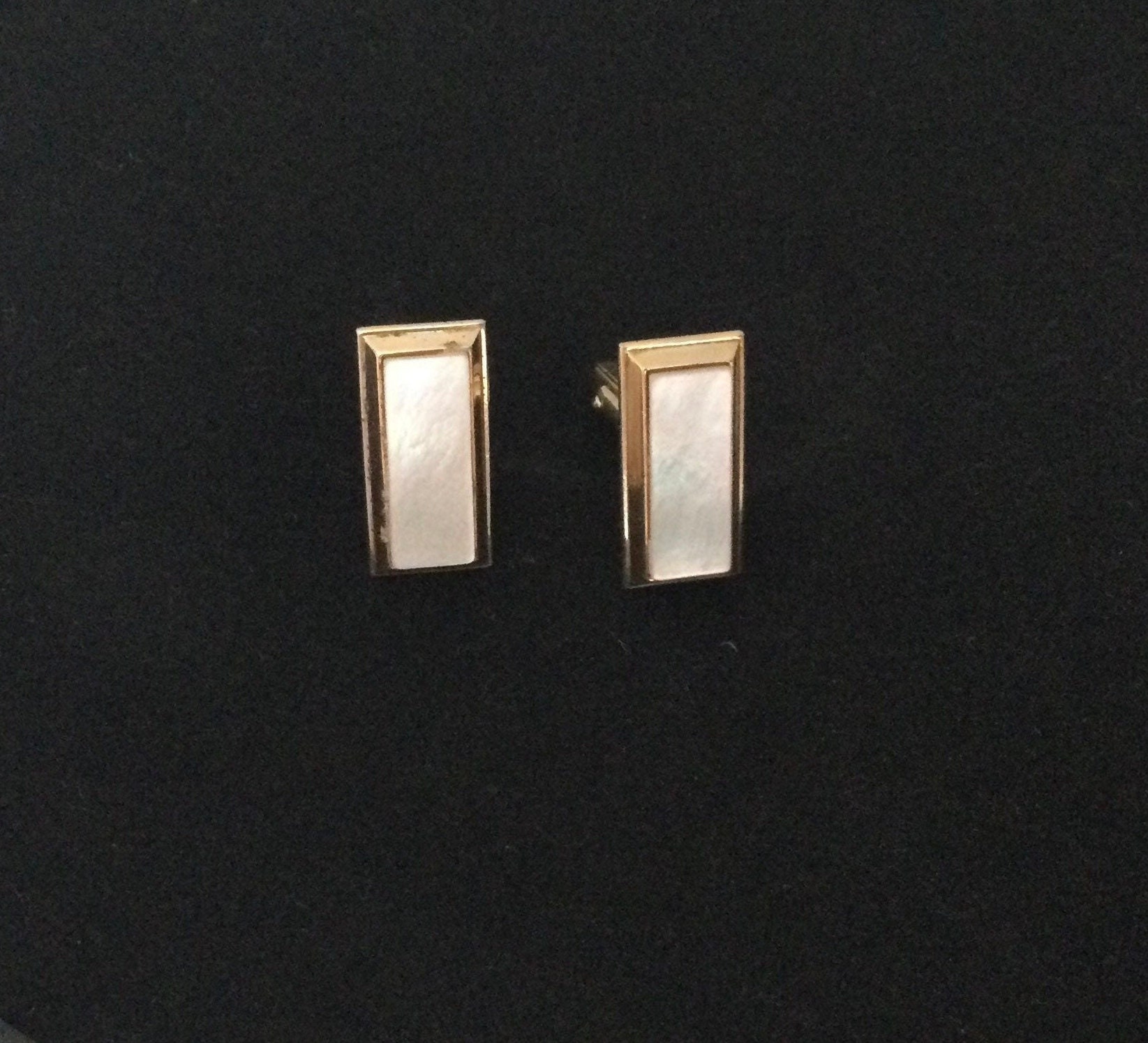 Vintage Cufflinks Mother of Pearl Gold Tone Cufflinks Rectangular Cufflinks Unisex Present
