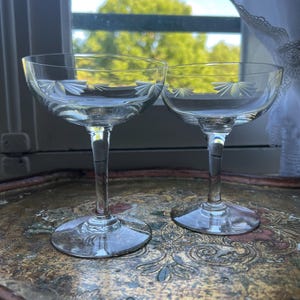 Copas de champán francesas antiguas, juego de 2 copas de cóctel, dos vasos soplados a mano, copa de champán vintage francesa