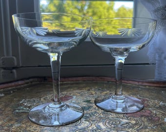 Antique French Coupe Glasses Champagne Glasses Cocktail Glasses Set of 2 Barware Two Hand Blown Glasses French Vintage Bar Champagne Glass
