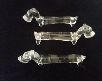 Vintage French Set of 3 Knife Rests Glass Dogs Knife Rests French Knife Rests Animal Knife Rests