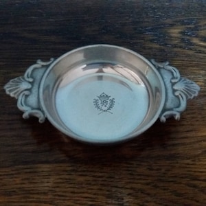 French Vintage Wine Tasting Dish Pewter Ornate Handles Professional Wine Tasting Dish Silver Dish