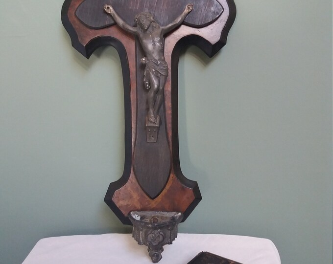 Antique French Crucifix Benitier Patonce Crucifix Extra Large Wooden ...