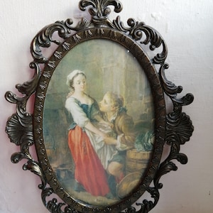 Vintage gerahmtes Bild viktorianisches junges Paar umwerbendes Paar italienisches gerahmtes Bild Junges Paar Ovaler Spelterrahmen