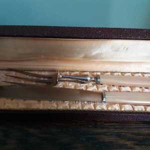 Tranchier-Set Antiker französischer Boxed Carvery-Set Gestempeltes Besteck-Set Calmels Laguiole Vintage Französisches Servierset Weihnachtstisch