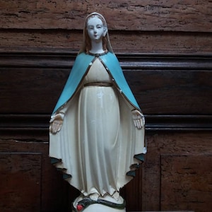 Virgin Mary Altar Statue 12 inch French Vintage Our Lady Plaster Statue Shabby Statue Religious Virgin Mary Catholic Devotional Church Decor