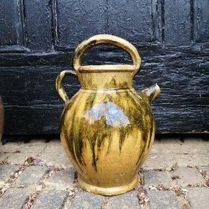 Antique French Oil Jug Stoneware Glazed Earthenware Walnut Oil Jug Glazed Pitcher Farmhouse Pottery Natural Decor