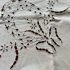 Antique French Linen Sheet Monogrammed Bed Linen Cutwork Embroidery Luxury Sheet Vintage French Natural Ecru Linen Monogram AF Wedding Gift