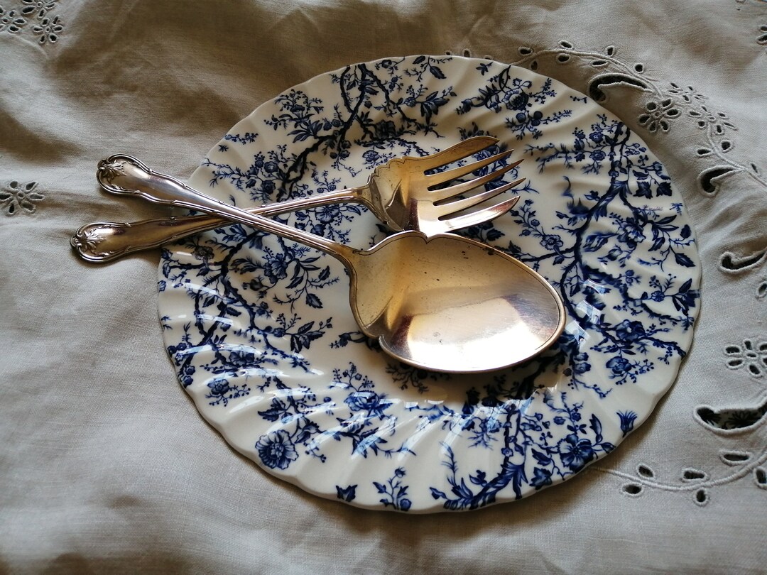 Antique English Fish Serving Set Stamped Silver Plated Cutlery Fork