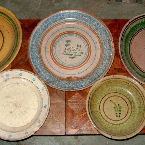 collezione di 4 antichi piatti ceramica decorata