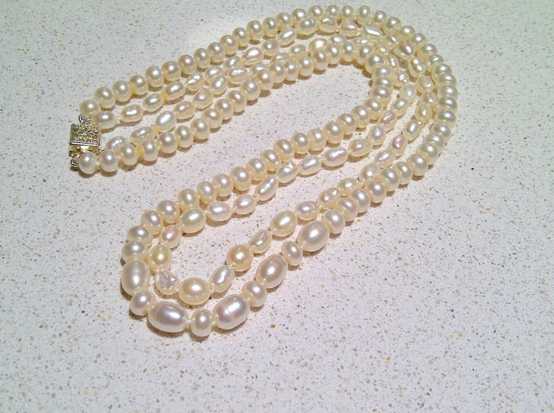 Real Pearls. Double Strand Pearl Necklace. Cream Pearls. Necklace