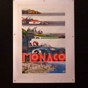 Original Jacques Ramel Französischer Grand-Prix-Reise-Kunstdruck "Monaco", 1973, Leinenkaschierung, insgesamt sehr fein, nie gefaltet.