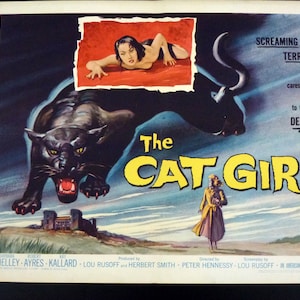 Artículo en liquidación. Póster original de la película "The Cat Girl" (American International, 1957), media hoja enrollada, muy fina (22" X 28")