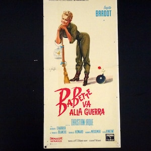 Muy raro, cartel original de la película italiana Brigette Bardot "Babette Goes to War", 1960, buen estado general.