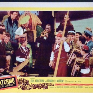 Seltene original "Satchmo The Great" 1957 Film-Lobbykarte mit Louis Armstrong, nahezu neuwertig.
