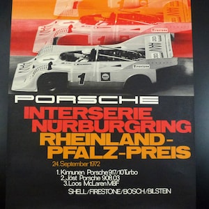 PORSCHE 1972 Interserie estilo Nürburgring original 30" x 40" póster especial del equipo de carreras Porsche