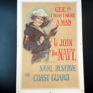 Original World War I Howard Chandler Christy recruiting poster &quot;Gee I Wish I Were a Man!&quot; 1917, vintage WWI, militaria