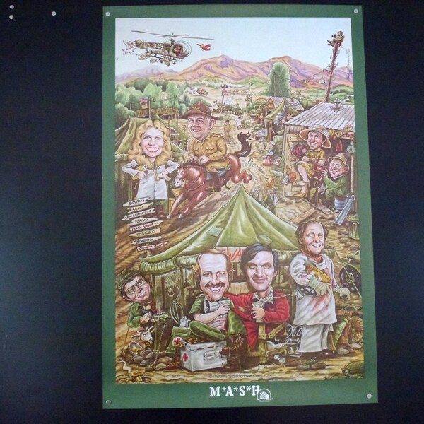 Original television poster "MASH", 1980, fun portrayal of the cast by artist Rick Meyerowitz - excellent overall condition.
