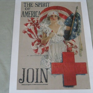 Cartel original de la Cruz Roja de Howard Chandler Christy de la Primera Guerra Mundial "¡El espíritu de América!" ca 1917, vintage WWI, militaria