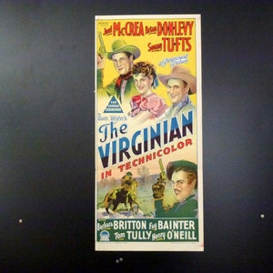 Póster original de la película Australian Day Bill "The Virginian", 1946, buen estado general, 13,75" x 30,25"