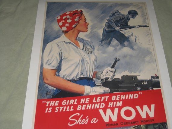 Rare Original World War Ii Adolph Treidler Homefront Poster The Girl He Left Behind Is Still Behind Him Shes A Wow 1943 Linen Backed - 