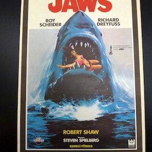 Artículo en liquidación. Póster original de la película "JAWS", estreno turco de la película en 1981, de muy bueno a excelente, nunca doblado, 26,75" x 39,50"