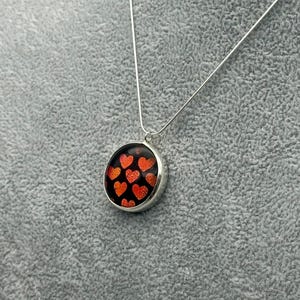 Red & Orange Heart Dichroic Fused Glass Necklace/Glass Pendant/Glass Jewellery/ 925 Sterling Silver or Silver Plated Chain/Heart Pendant