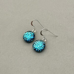 Ice Blue Dichroic Fused Glass Dangle Earrings: Sterling Silver or Silver Plated Drops