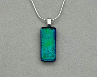 Peacock Green Dichroic Fused Glass Necklace/Multicoloured Pendant/Glass Jewellery/ 925 Sterling Silver or Silver Plated Chain