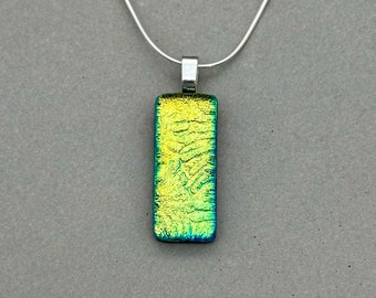 Golden Green Firework Dichroic Fused Glass Necklace/Multicoloured Pendant/Glass Jewellery/ 925 Sterling Silver or Silver Plated Chain/Flower