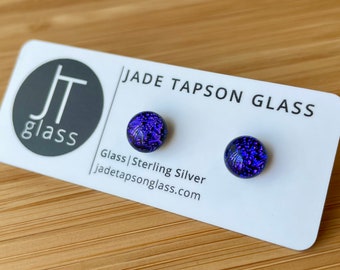 Violet Dichroic Glass Studs/ Fused Glass Jewellery/ 925 Sterling Silver Ear Fittings/ Purple Studs