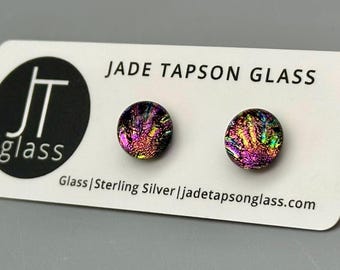 Regnbågsfärgade dikroiska smälta glasörhängen: Örhängen i sterlingsilver