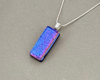 Purple, Blue & Pink/ Dichroic Fused Glass Necklace/ Glass Pendant/Glass Jewellery/ 925 Sterling Silver or Silver Plated Chain/ Rectangular