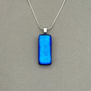 Blue Dichroic Fused Glass Pendant Necklace: Sterling Silver or Plated Chain, Glass Jewellery