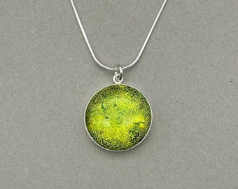 Yellow and Green Dichroic Fused Glass Necklace/Multicoloured Pendant/Glass Jewellery/ 925 Sterling Silver or Silver Plated Chain