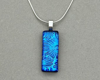 Blue Firework Dichroic Fused Glass Necklace/Multicoloured Pendant/Glass Jewellery/ 925 Sterling Silver or Silver Plated Chain